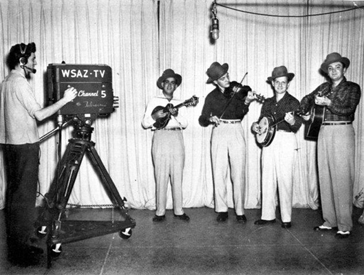 WSAZ-TV in Huntington in 1950. L-R: Pee Wee Lambert, Lester Woodie, Ralph and Carter.